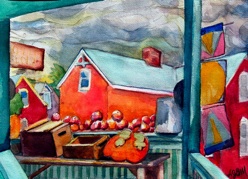 French Town St. Charles MO, Apples, Watercolor Painting